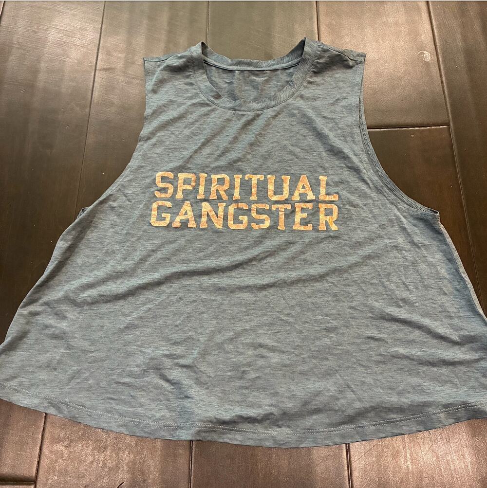 Spiritual Gangster SG Shine Jade Muscle Tank Blue Rose Gold Women's Size S